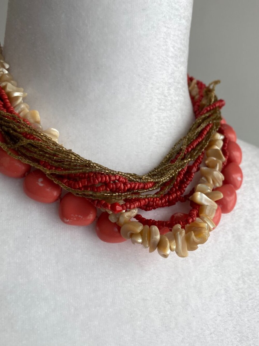 Vintage Chunky Coral Color Sea Shell Statement Necklace Boho Beach Summer - Picture 12 of 16